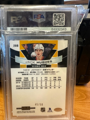 Jack Hughes Seismic Gold Rookie PSA 10 back